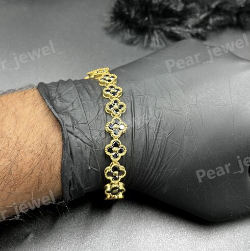 Iced Out 925 Silver Bracelet Black Stone Fine Bracelet