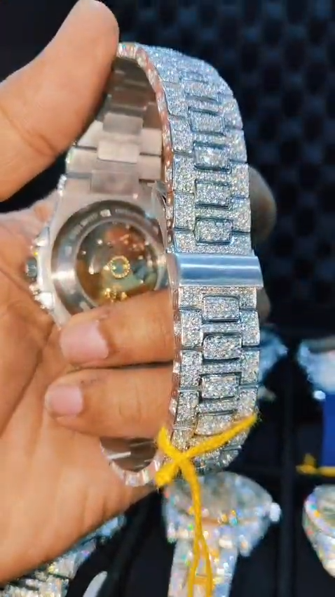 Blue Dial Iced Out Stainless Steel VVS Moissanite Diamond Watch