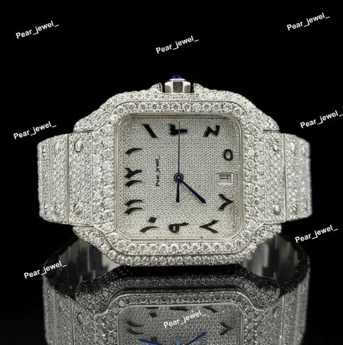 Iced Out Stainless Steel Arabic Dial Moissanite Diamond Watch