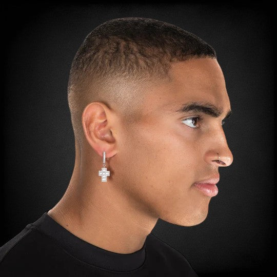 Iced Out Clustered Cross 925 Silver Earrings