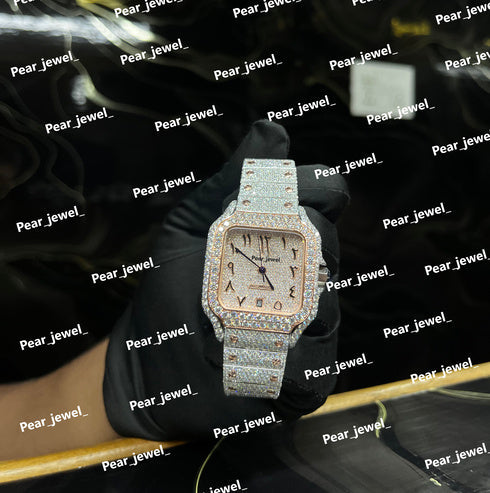 Iced Out Stainless Steel Square Dial Watch Moissanite Diamond Hip Hop Style