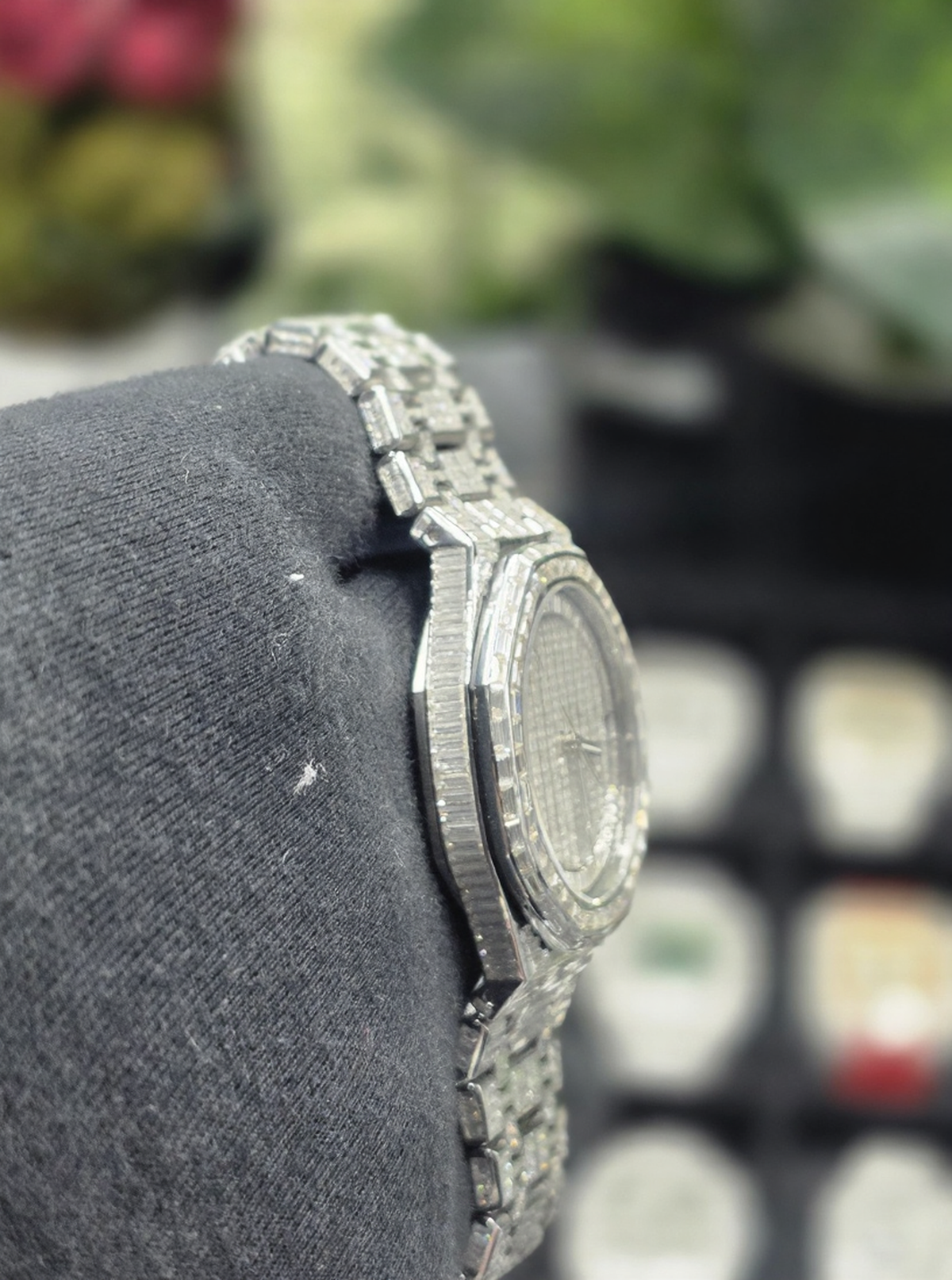 Iced Out VVS Fully Baguette Moissanite Stainless Steel Wrist Watch