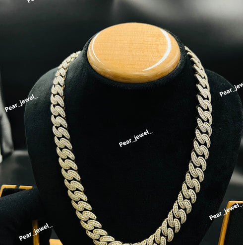 Iced Out Moissanite Diamond 925 Silver Round Cut Cuban Chain