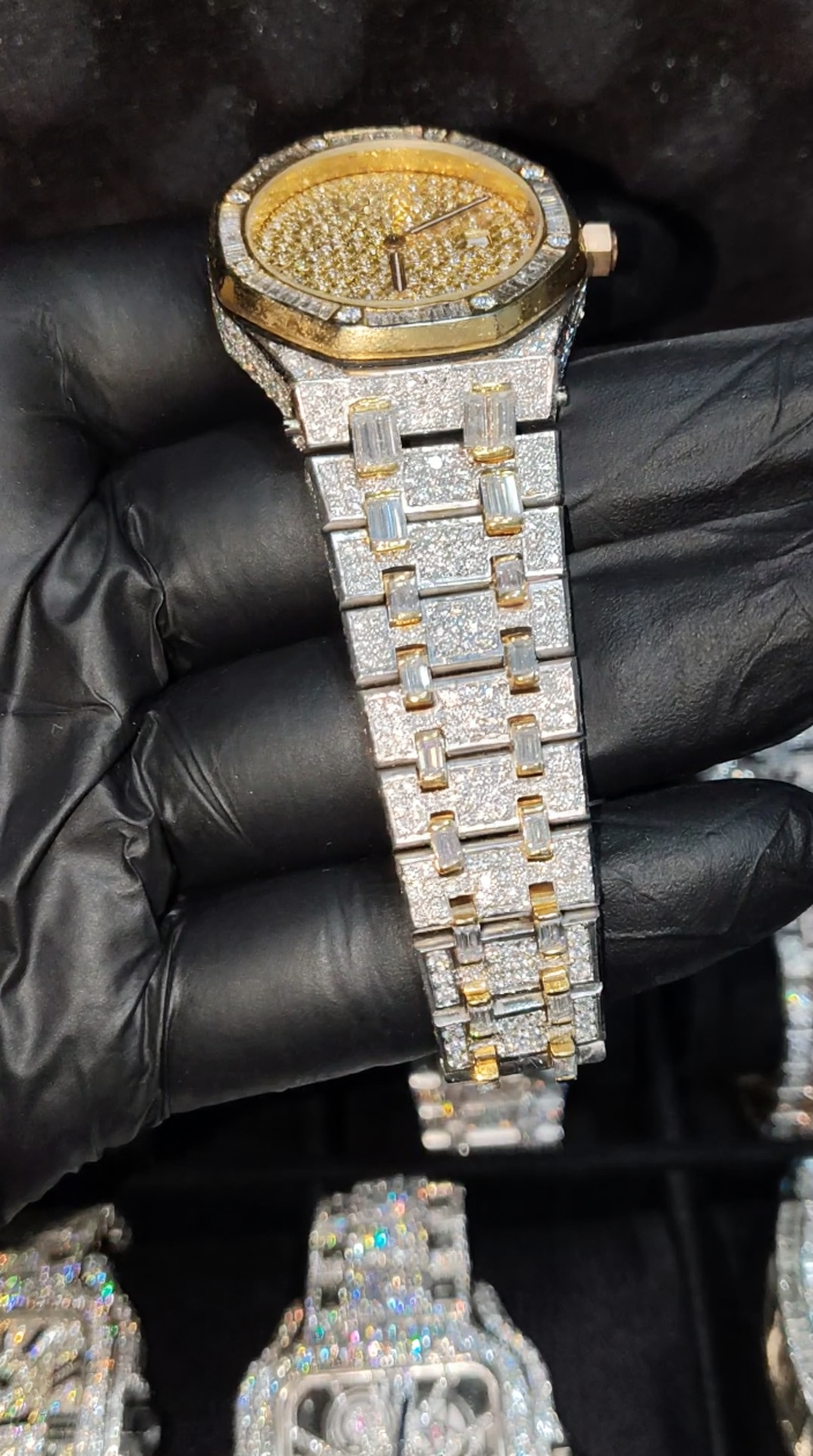 Hiphop Iced Out Stainless Steel Baguette Moissanite Diamond Wrist Watch