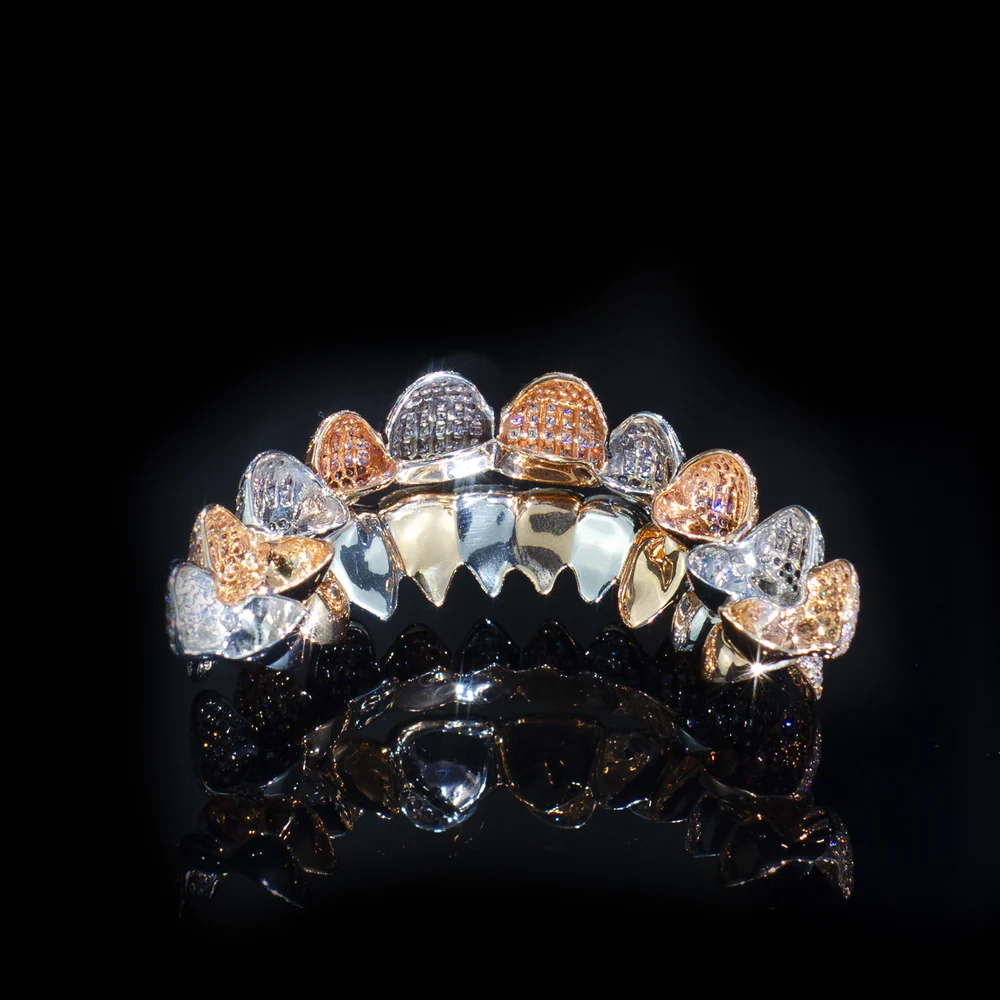 Iced Out Grillz Set Silver Moissanite Diamond Custom HipHop Teeth 925 Silver