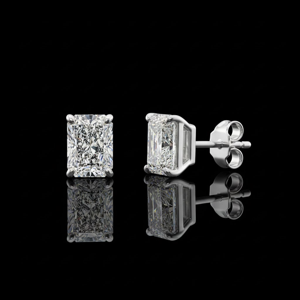Radiant Cut Moissanite Stud Earring in 925 Silver Classic