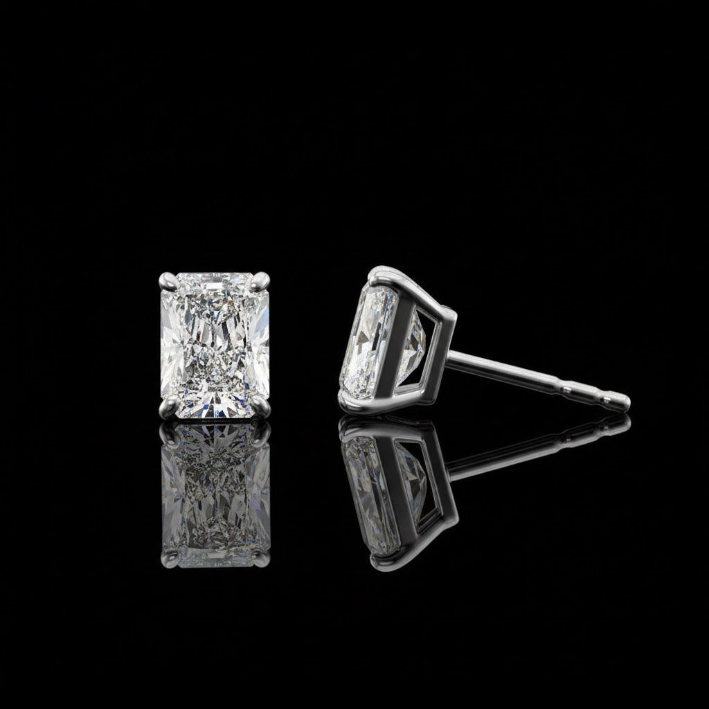 Radiant Cut Moissanite Stud Earring in 925 Silver Classic
