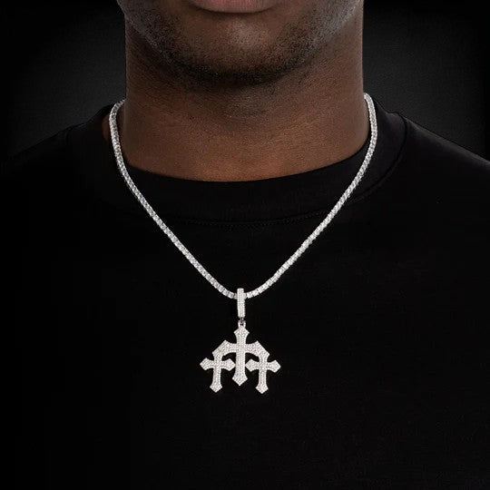 925 Sterling Silver VVS Moissanite Diamonds Triple Cross Pendant