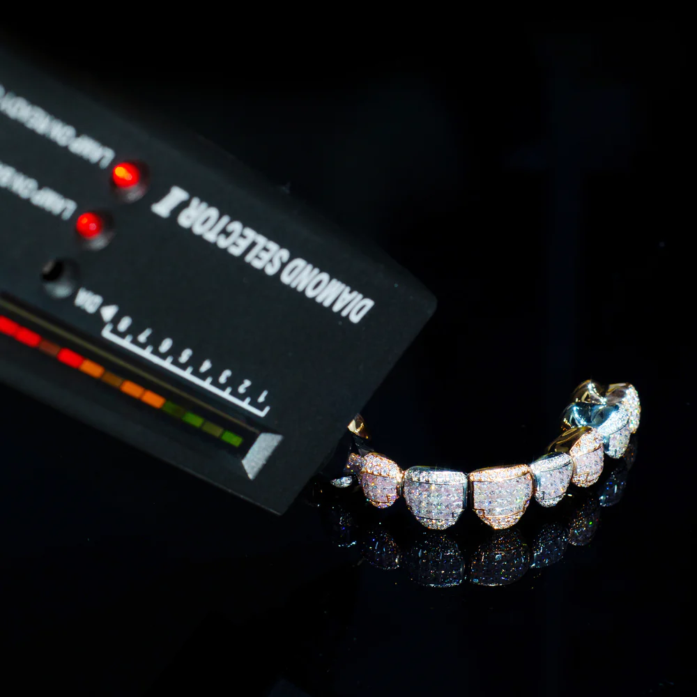 Iced Out Grillz Set Silver Moissanite Diamond Custom HipHop Teeth 925 Silver