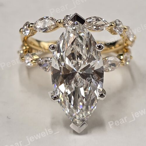 4.01 CT Marquise Cut Diamond Ring With Band For Bridal Ring Set