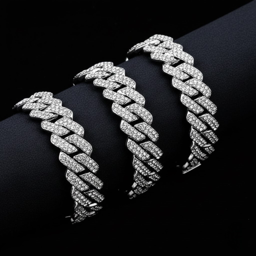 925 Silver Moissanite Diamond Cuban Link Chain For Unisex