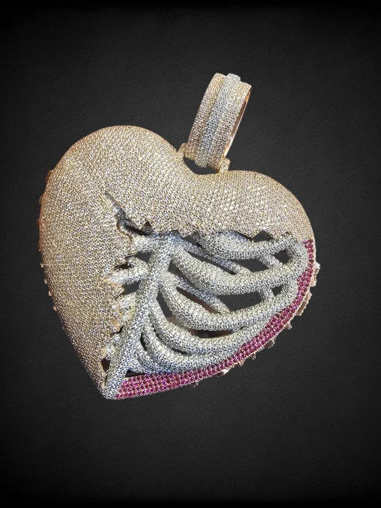 925 Sterling  Silver VVS Moissanite Heart Shape Unique HipHop Pendant