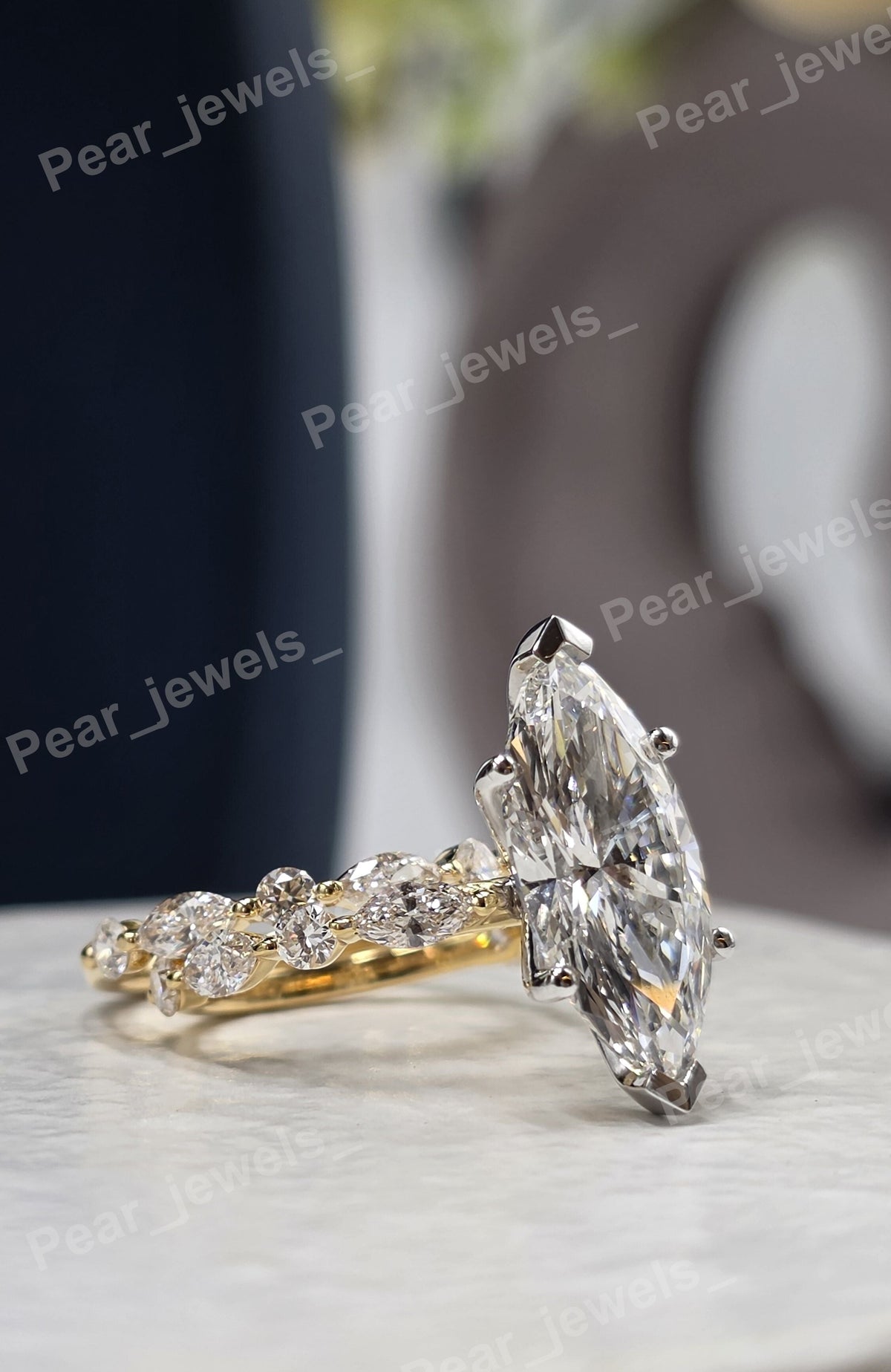 4.01 CT Marquise Cut Diamond Ring With Band For Bridal Ring Set