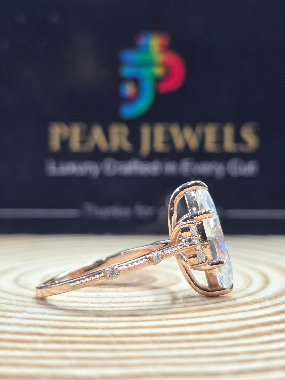 Unique Marquise Moissanite Engagement Ring Double Band Chevron Style Ring