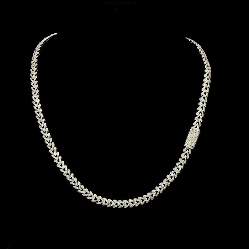 Iced Out VVS Moissanite 6mm Cuban Chain 925 Sterling Silver V-Link Unisex Necklace