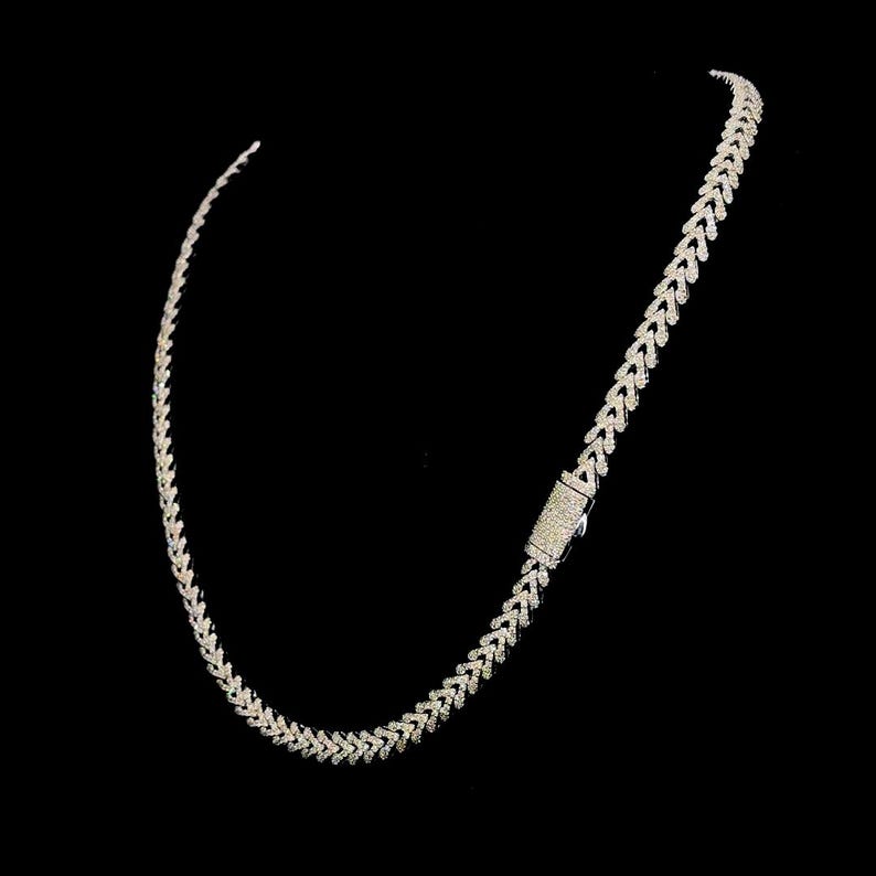 Iced Out VVS Moissanite 6mm Cuban Chain 925 Sterling Silver V-Link Unisex Necklace