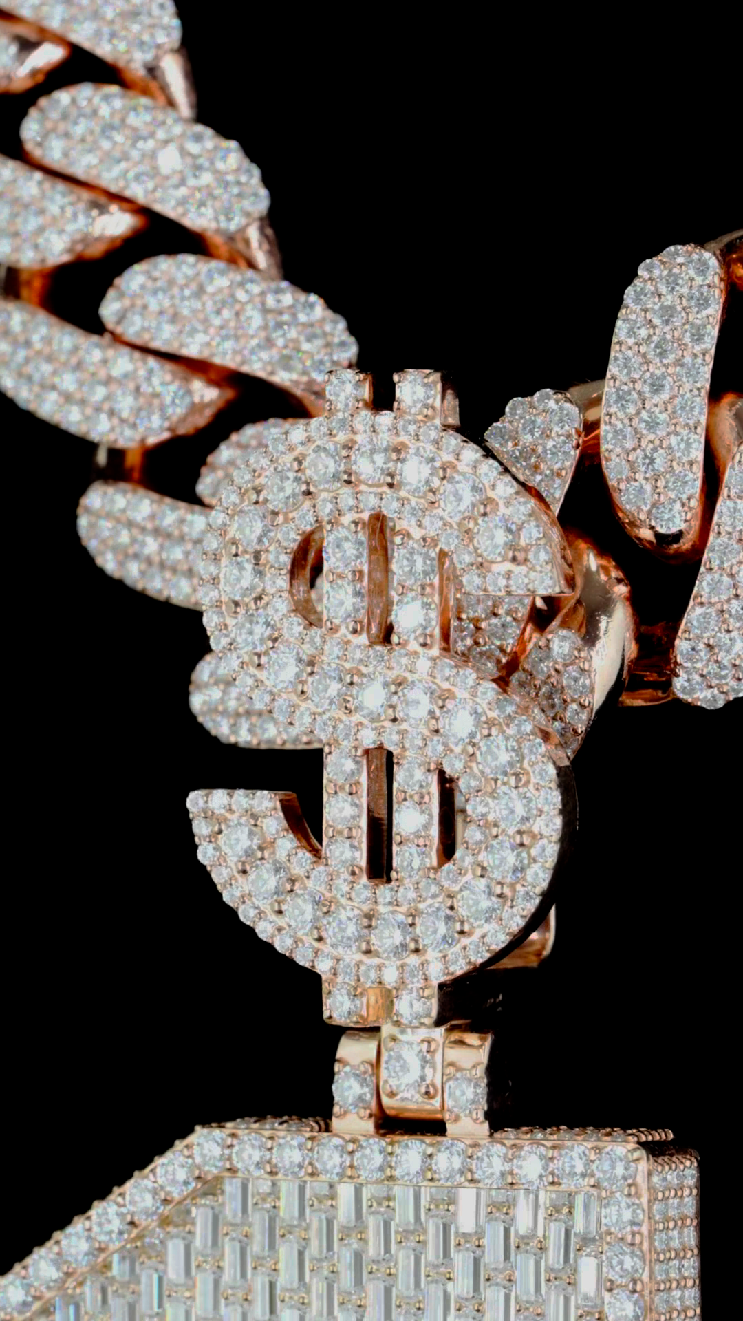 Iced Out 925 Silver VVS Moissanite Custome Dollar Sign Cuban Chain Pendant