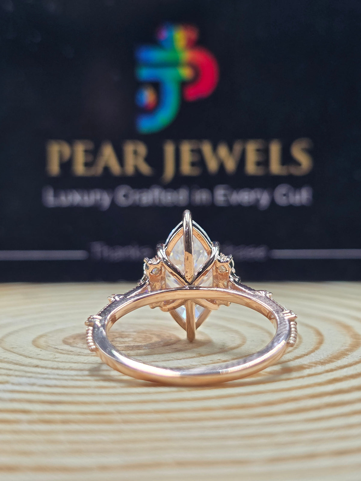 Unique Marquise Moissanite Engagement Ring Double Band Chevron Style Ring