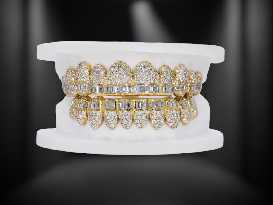 Iced Out Grillz Set Moissanite Diamond Look 925 Silver Teeth Jewelry