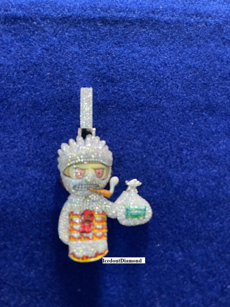VVS Moissante Diamond 925 Silver Custome Enamel Pendant For Unisex