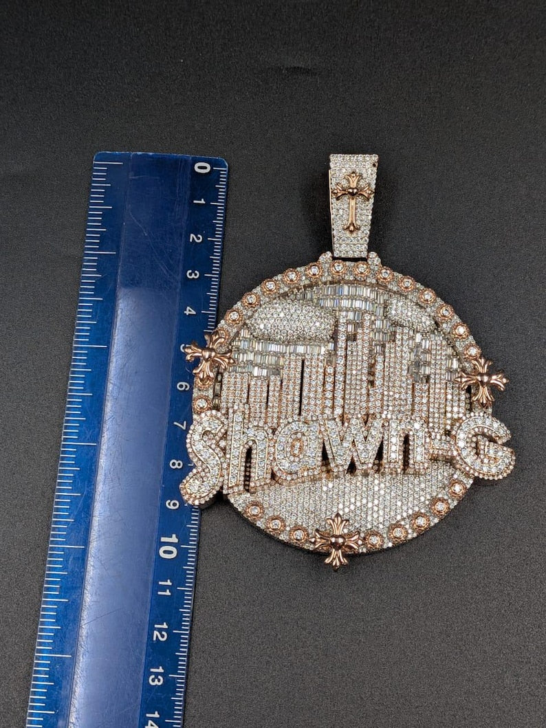 Rhodium Plated Custom City Skyline Hip Hop Luxury Moissanite Statement Pendant