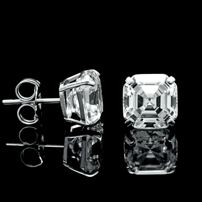 Asscher Cut Solitaire Stud Earrings Iced Out Shine