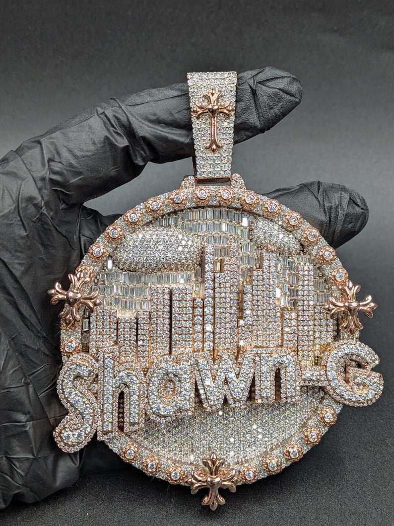 Rhodium Plated Custom City Skyline Hip Hop Luxury Moissanite Statement Pendant