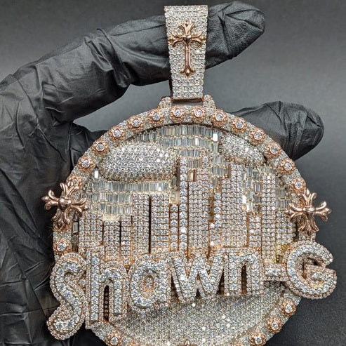 Rhodium Plated Custom City Skyline Hip Hop Luxury Moissanite Statement Pendant