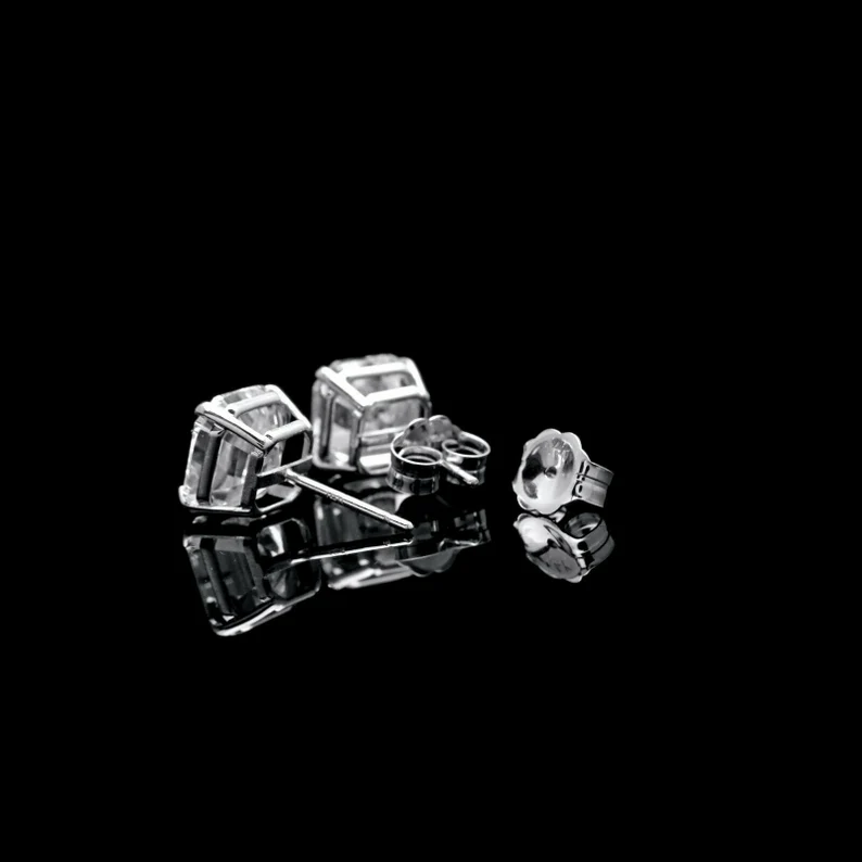 Asscher Cut Solitaire Stud Earrings Iced Out Shine