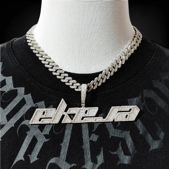 925 Silver Customize Name Pendant with Stylish Font Iced-out Pendant