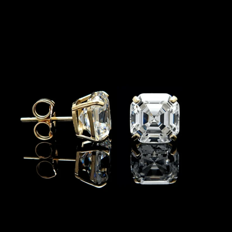 Asscher Cut Solitaire Stud Earrings Iced Out Shine