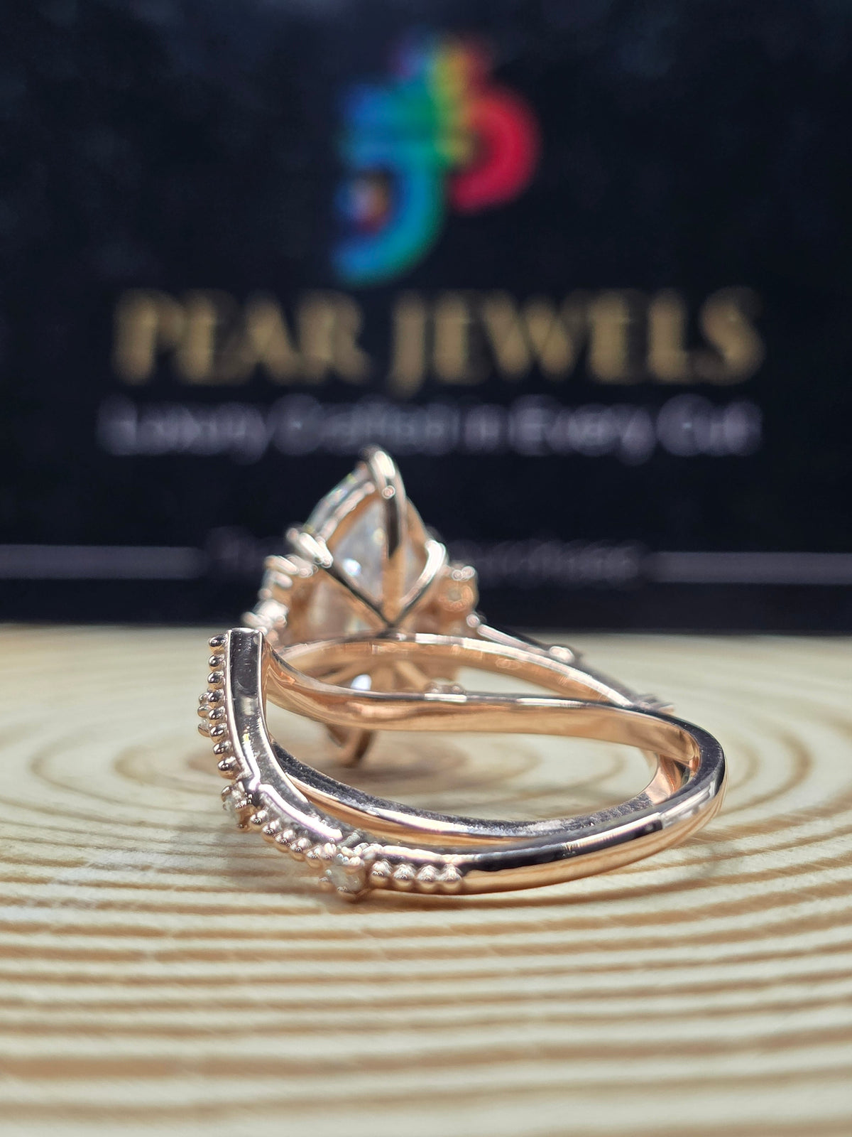 Unique Marquise Moissanite Engagement Ring Double Band Chevron Style Ring