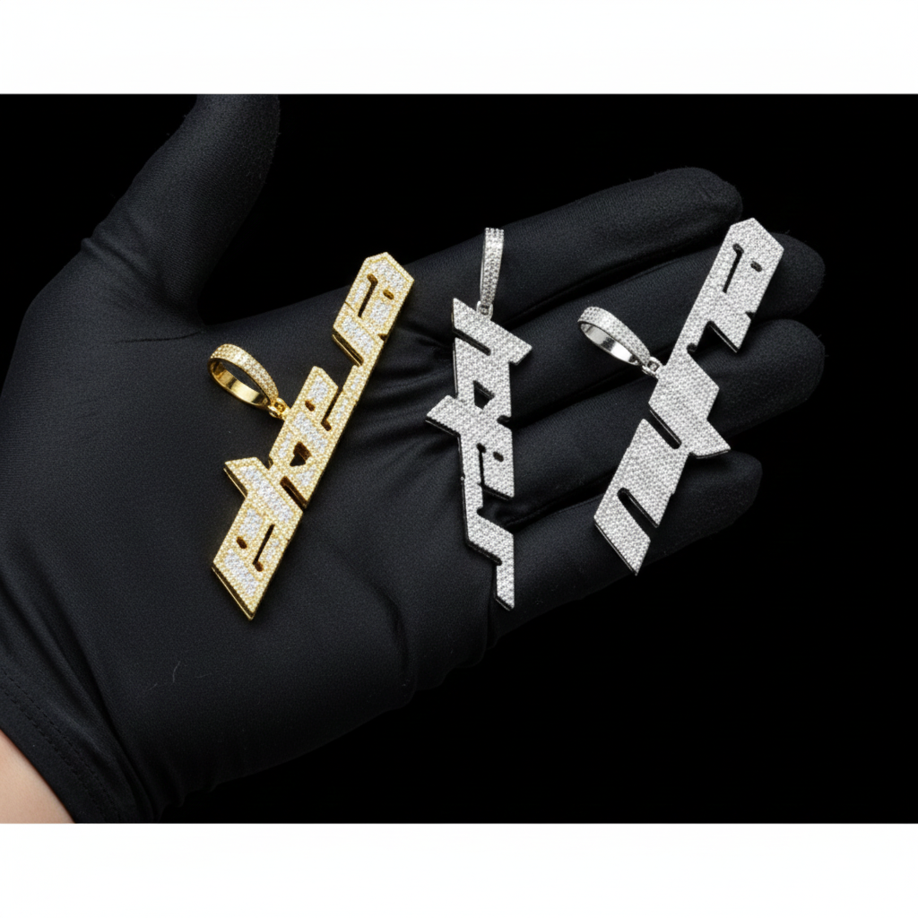 925 Silver Customize Name Pendant with Stylish Font Iced-out Pendant