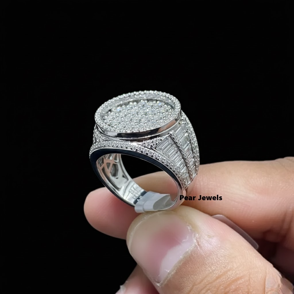 Iced Out 925 Sterling Silver Moissanite Diamond style Ring Luxury Hip Hop Statement Men Ring