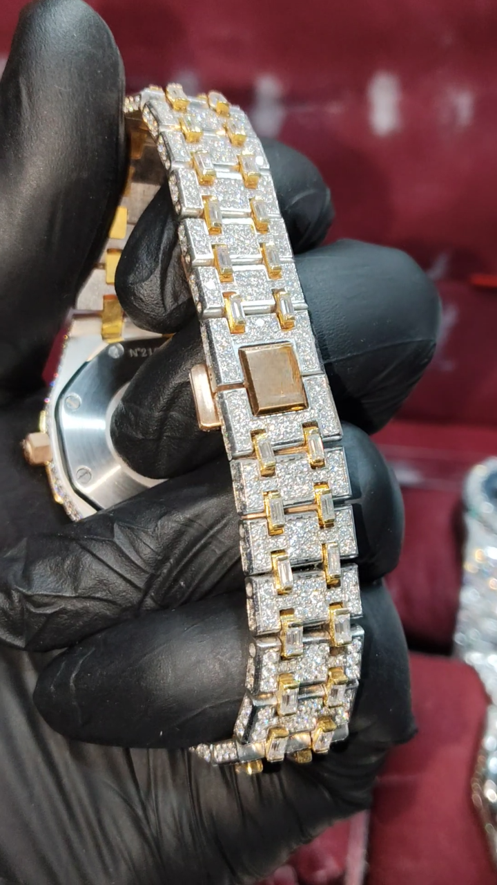 Hiphop Iced Out Stainless Steel Baguette Moissanite Diamond Wrist Watch