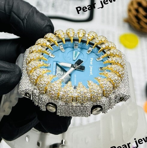 Bust Down Analog-Digital Dial Watch Half Thron Bezel For Unisex Wear