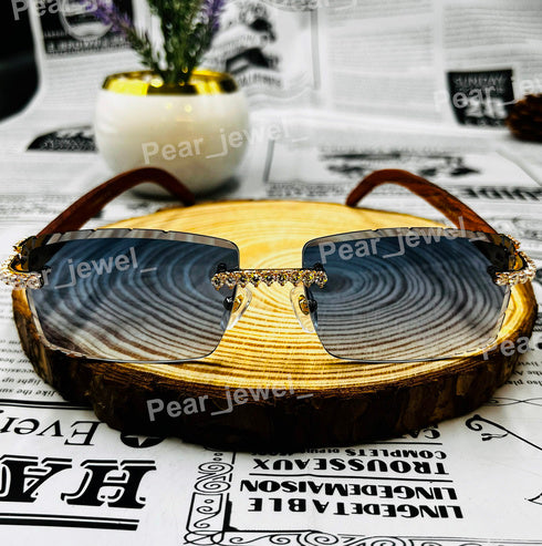 Moissanite Diamond Rimless Silver Glass iced Out Hip Hop Sunglasses