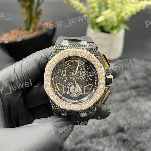 Stainless Steel Iced Out VVS Moissanite Diamond Chronograph Bust Down Watch