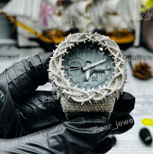 Iced Out Thorn Case Dial Moissanite Diamond Wrist Watch For Party Wear