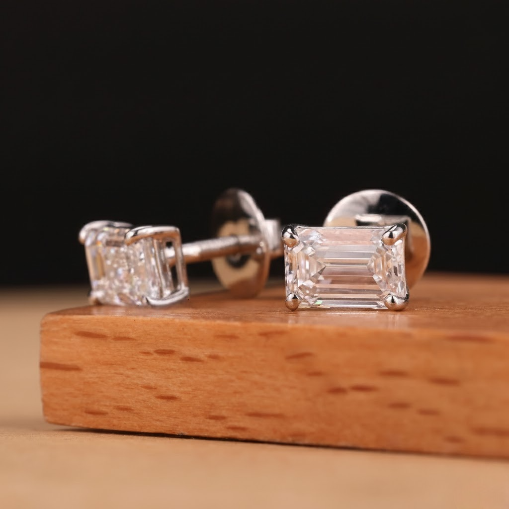 Silver Emerald Cut Earring