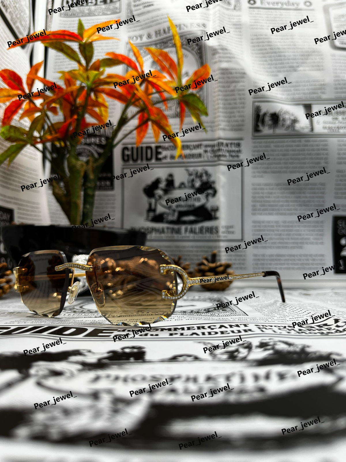 Iced Out Sunglasses Sterling Silver VVS Round Cut Moissanite Diamond