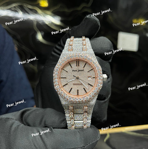 Iced Out Stainless Steel Watch VVS Moissanite Diamond Automatic Wrist Watch