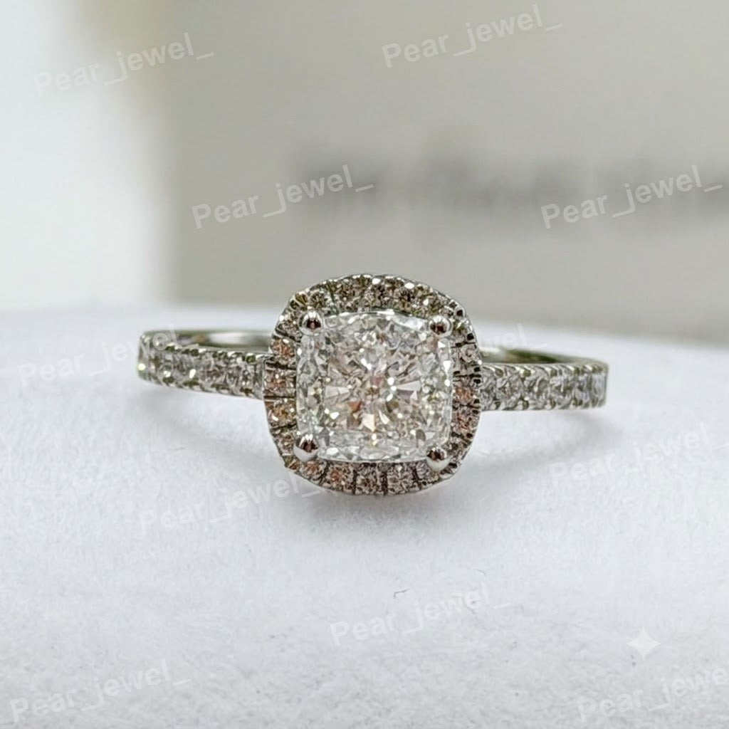 Iced Out 925 Sterling Silver Cushion Cut VVS Moissanite Sparkling Engagement Wear Ring For Women