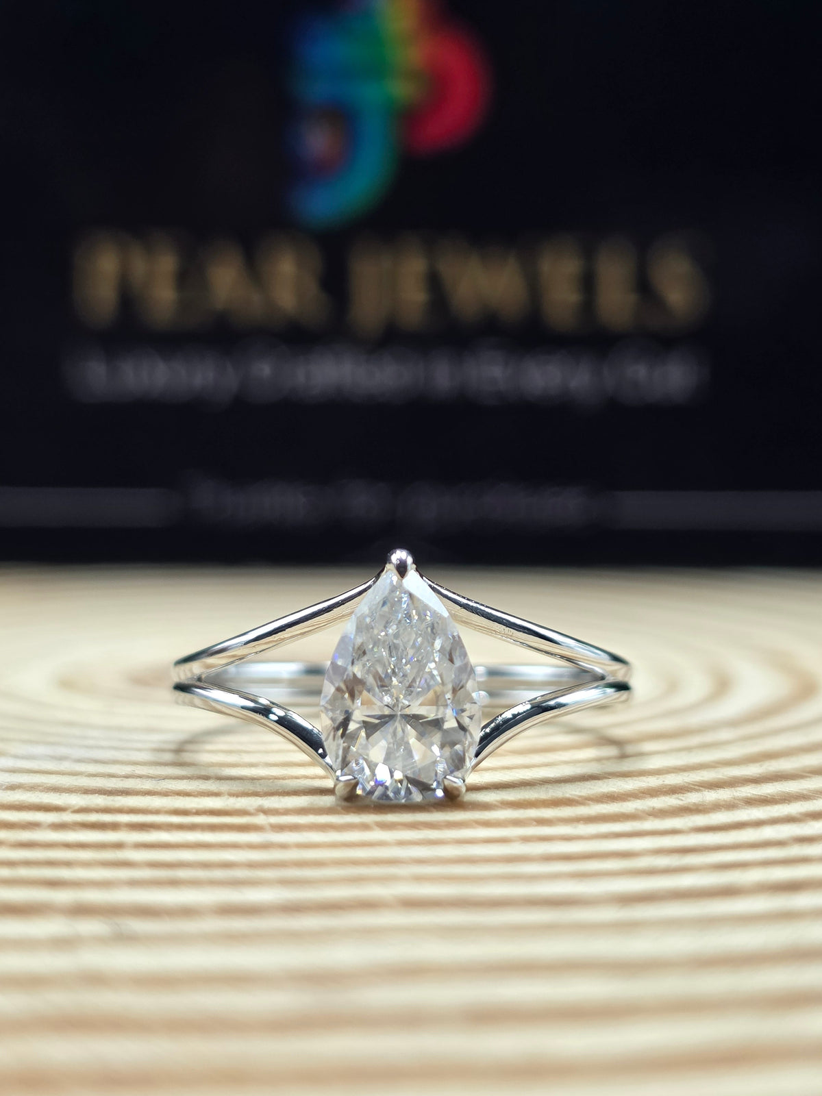 Elegant Pear Moissanite Engagement Ring V Shape Crown Band Stackable Bridal Set