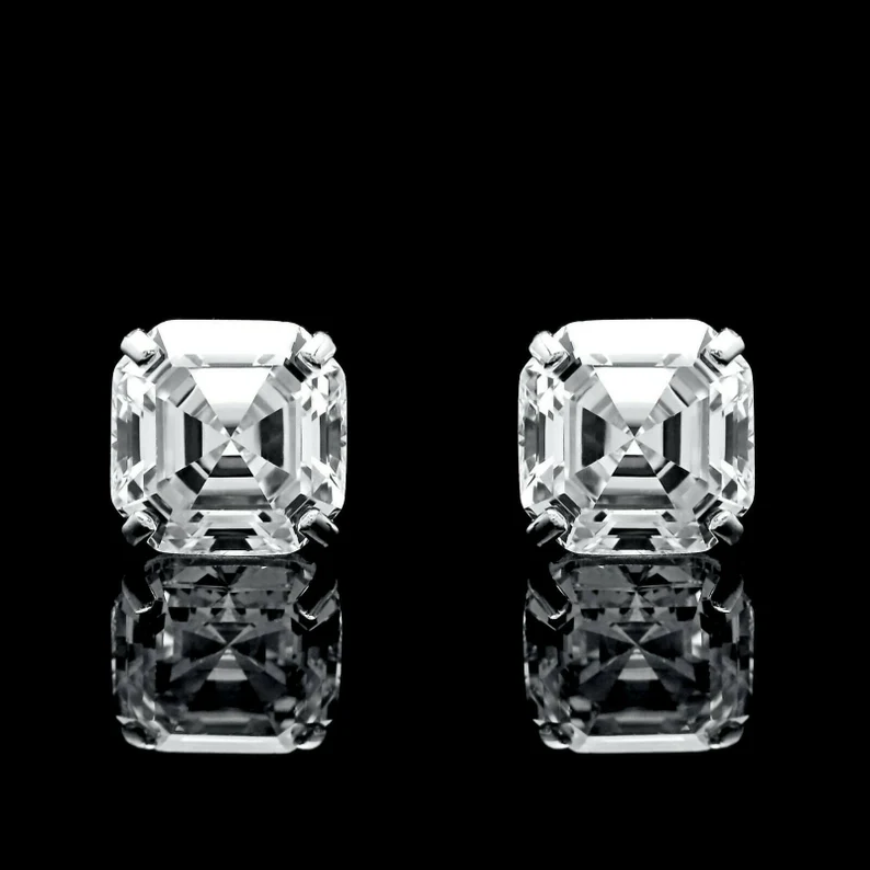 Asscher Cut Solitaire Stud Earrings Iced Out Shine
