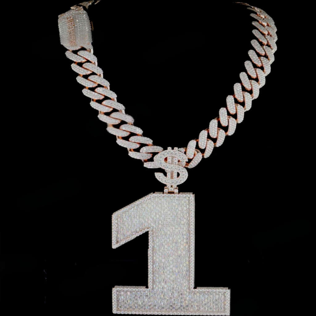 Iced Out 925 Silver VVS Moissanite Custome Dollar Sign Cuban Chain Pendant