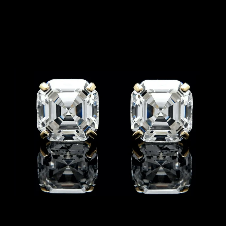Asscher Cut Solitaire Stud Earrings Iced Out Shine
