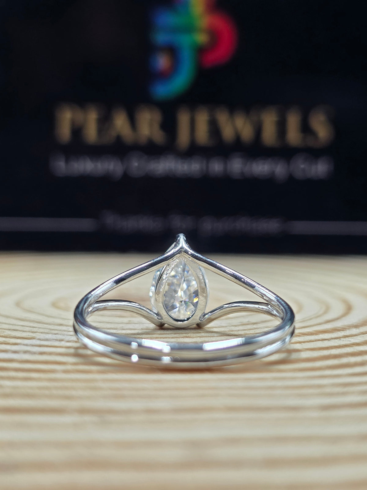 Elegant Pear Moissanite Engagement Ring V Shape Crown Band Stackable Bridal Set