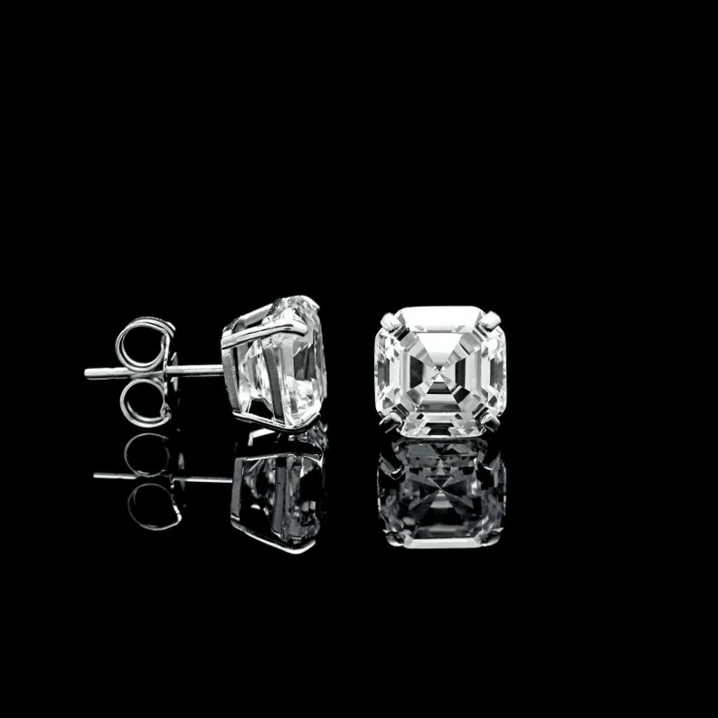 Asscher Cut Solitaire Stud Earrings Iced Out Shine