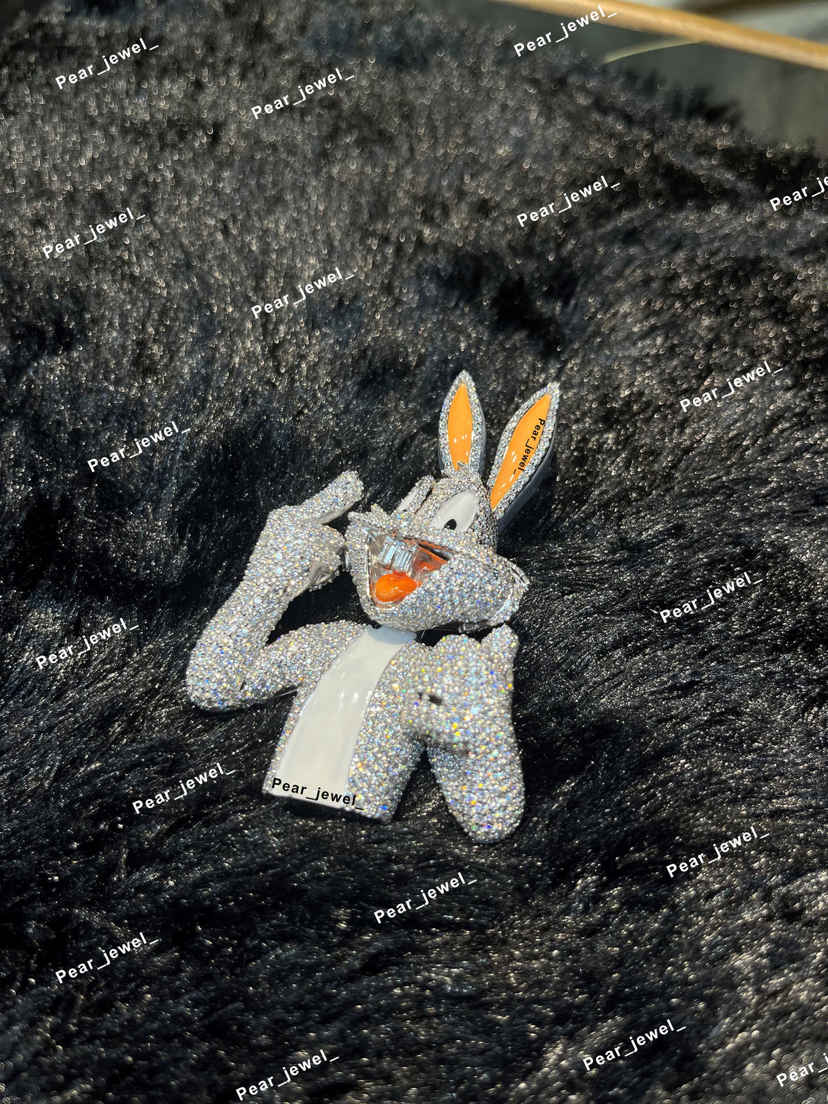 Iced Out Cartoon Buuny 925 Silver Pendant With Moissanite Diamond